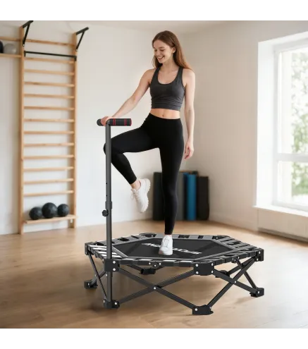Trampolín de Fitness Plegable 104 cm con Barra Ajustable en 3 Alturas Marco Metálico Reforzado y Bolsa 104x104x114 cm
