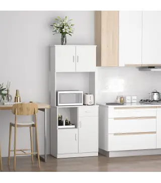 Armario de Cocina con 1 Cajón Estante Ajustable y Estante Abierto Estilo Moderno Antivuelco 71x41x178 cm Blanco