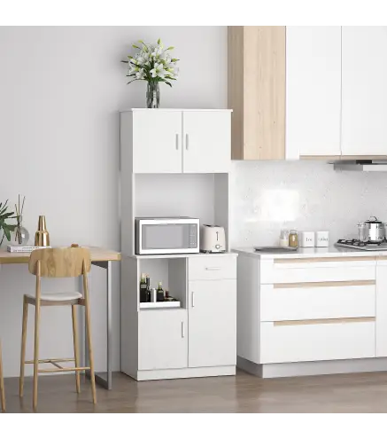 Armario de Cocina con 1 Cajón Estante Ajustable y Estante Abierto Estilo Moderno Antivuelco 71x41x178 cm Blanco