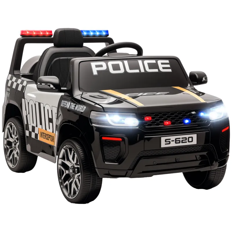 Coche Eléctrico para Niños de Policía con Mando a Distancia Motor Doble Sirena Suspensión en 4 Ruedas y Faros Negro