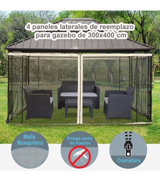 4 Paneles Laterales de Mosquitera para Carpa