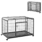 Jaula para Perros Plegable de Metal Jaula para Perros Grandes 125x76x81 cm con Ruedas y Frenos Bandeja Extraíble y Puerta con Pe