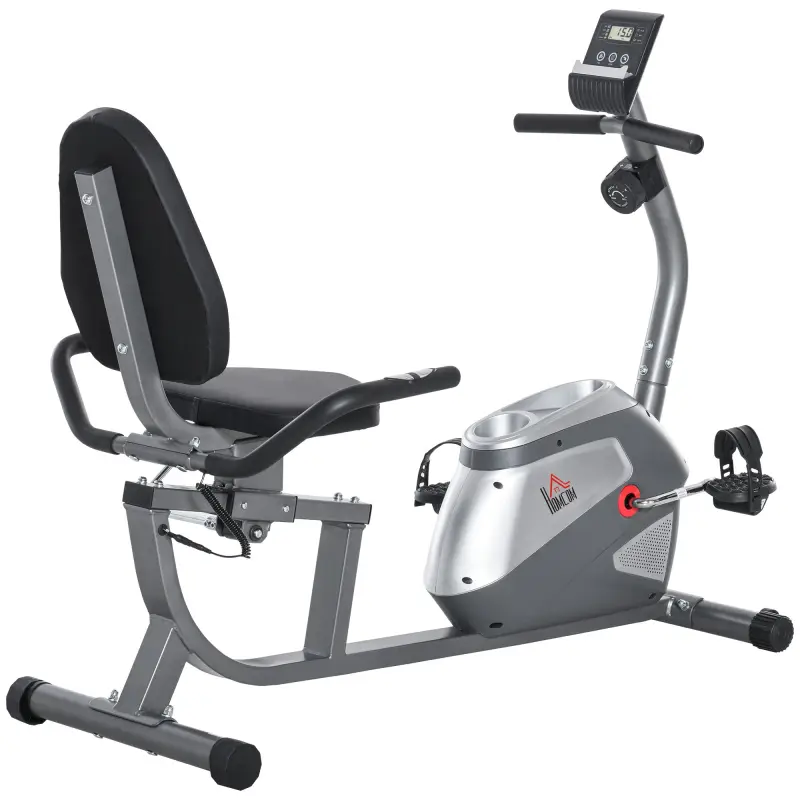 Bicicleta Estática con Respaldo, 8 Niveles Resistencia Magnética, Bicicleta Estática para Casa, con Volante, Asiento Ajustable,