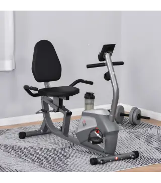 Bicicleta Estática con Respaldo, 8 Niveles Resistencia Magnética, Bicicleta Estática para Casa, con Volante, Asiento Ajustable,