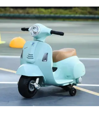 Motocicleta Infantil con Faro Bocina y 4 Ruedas Moto Eléctrica Vespa para Niños con Licencia 66,5x38x52 cm Verde