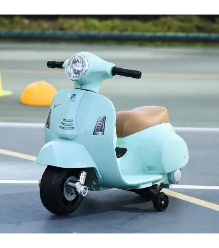 Motocicleta Infantil con Faro Bocina y 4 Ruedas Moto Eléctrica Vespa para Niños con Licencia 66,5x38x52 cm Verde