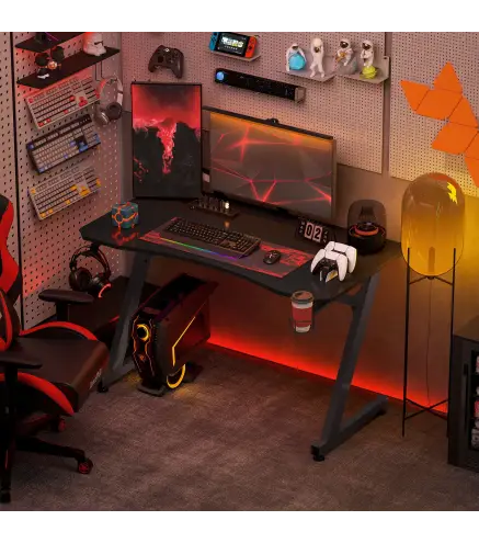 Mesa Gaming 120x65x74,5 cm Escritorio Ergonómico Gaming desk para Computadora PC con Portavasos Gancho para Auriculares y Pies A