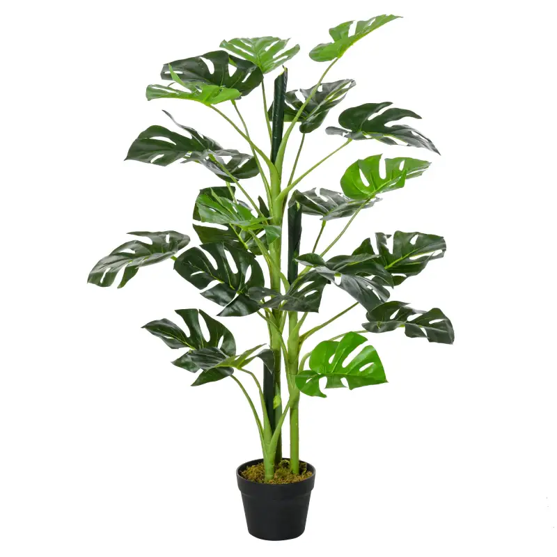 Planta Artificial 100 cm Monstera Artificial Árbol Artificial con 21 Hojas y Maceta para Decoración Hogar Oficina Salón Verde