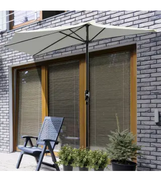Sombrilla 269x138x236 cm Parasol de Jardín con Manivela y Forma Semicircular Tela Poliéster 180 g/m² para Exterior Terraza Patio