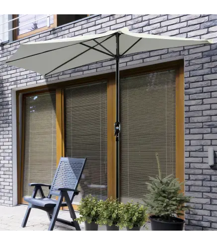 Sombrilla 269x138x236 cm Parasol de Jardín con Manivela y Forma Semicircular Tela Poliéster 180 g/m² para Exterior Terraza Patio