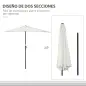 Sombrilla 269x138x236 cm Parasol de Jardín con Manivela y Forma Semicircular Tela Poliéster 180 g/m² para Exterior Terraza Patio