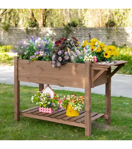 Huerto Urbano con 8 Compartimentos y Estantes para Cultivo de Verduras y Hortalizas 123x54x80 cm Marrón