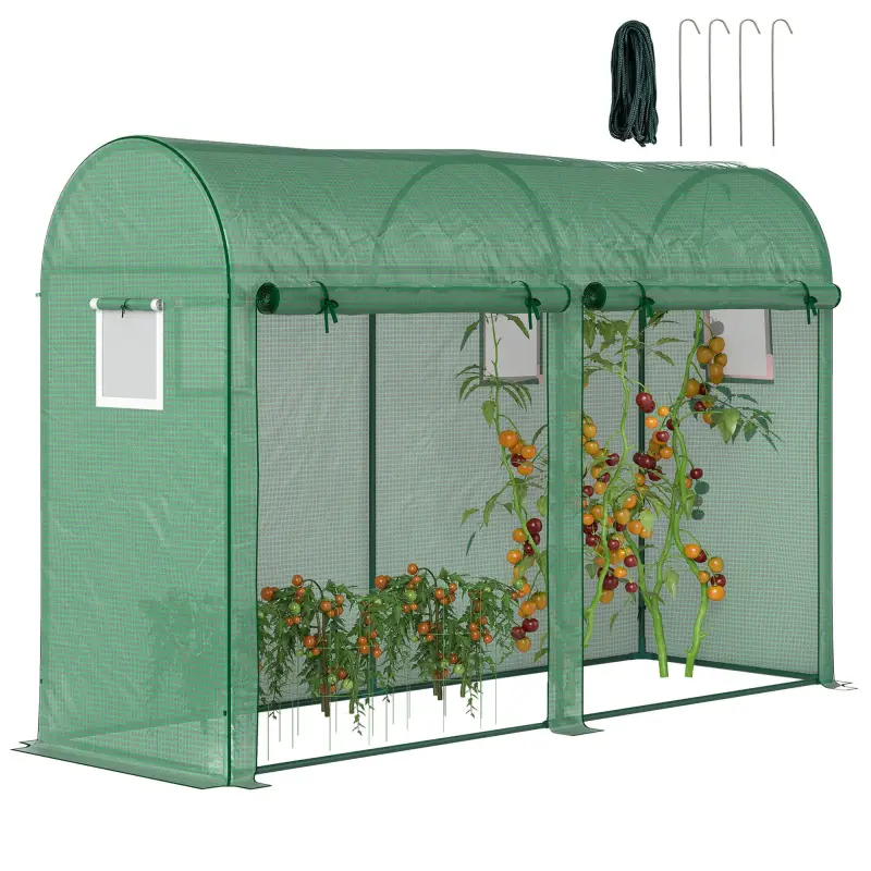 Invernadero de Exterior 300x100x200 cm Invernadero de Jardín Invernadero con 4 Ventanas 2 Puertas Cubierta de PE 140g/㎡ y Marco
