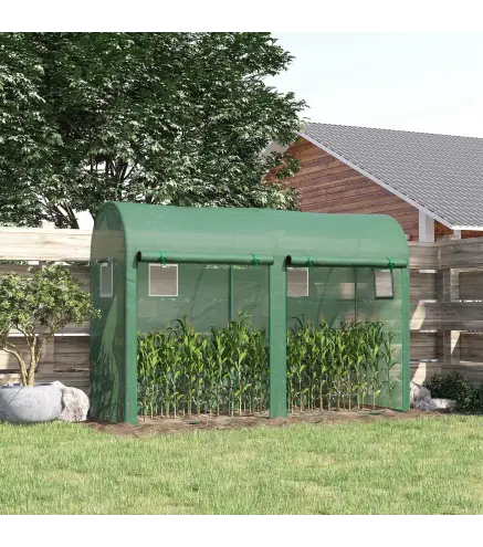 Invernadero de Exterior 300x100x200 cm Invernadero de Jardín Invernadero con 4 Ventanas 2 Puertas Cubierta de PE 140g/㎡ y Marco