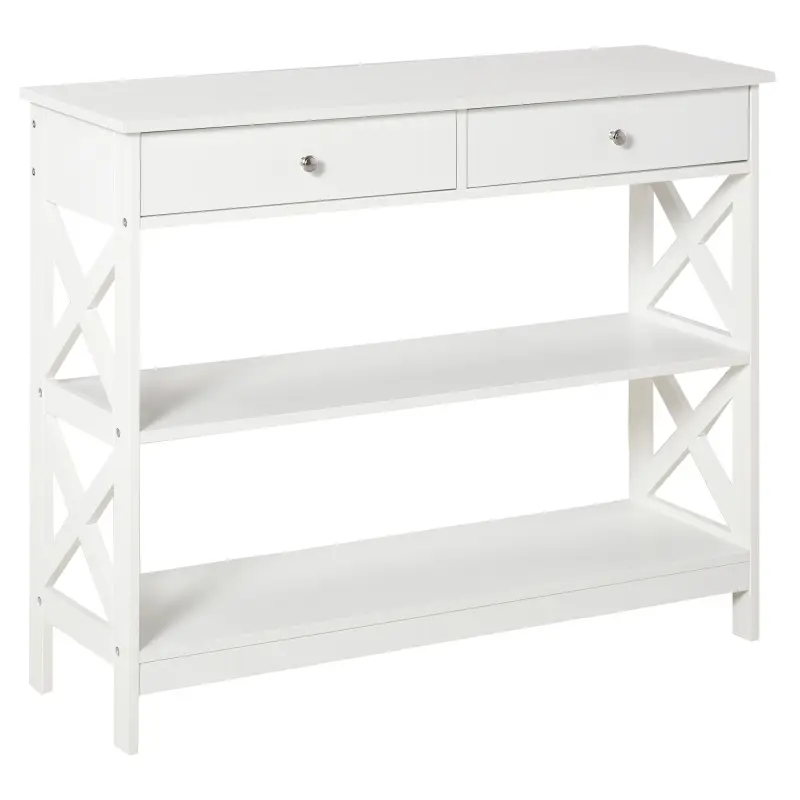 Mesa Consola de Entrada Recibidor con 2 Cajones y 2 Estantes Inferiores Mueble Moderno Base Elevada Antivuelco 100x30,5x80 cm Bl