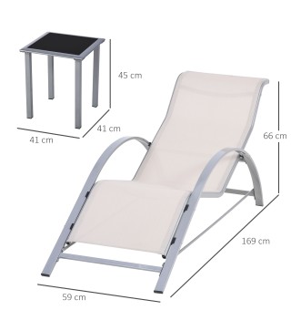 Juego de 2 Tumbonas y Mesa de Jardín
