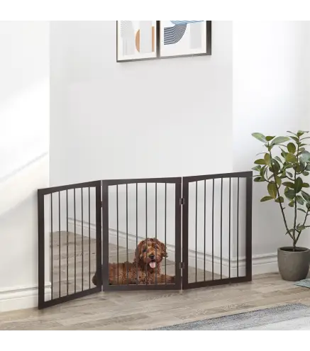 Barrera de Seguridad Plegable de 3 Paneles 160x76 cm Rejilla de Protección para Perros Pequeños para Puertas Escaleras Pasillos