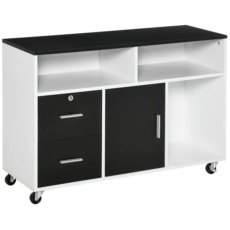 Mueble Auxiliar de Oficina Mueble Archivador con Ruedas Estantes y Cajones Armario Multiusos con Gran Almacenaje 100x35x65 cm Ne