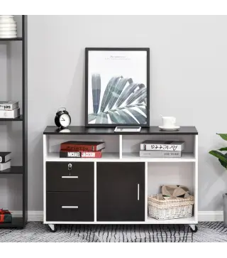 Mueble Auxiliar de Oficina Mueble Archivador con Ruedas Estantes y Cajones Armario Multiusos con Gran Almacenaje 100x35x65 cm Ne