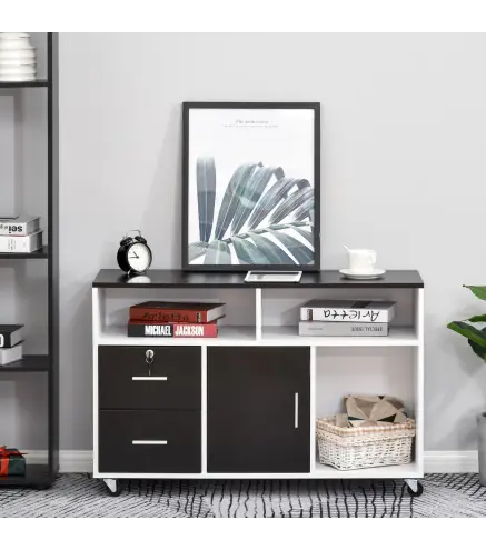 Mueble Auxiliar de Oficina Mueble Archivador con Ruedas Estantes y Cajones Armario Multiusos con Gran Almacenaje 100x35x65 cm Ne