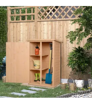 Armario de Jardín de Madera para Exterior para Herramientas con 2 Estantes Techo Asfáltico 75x56x115cm Natural