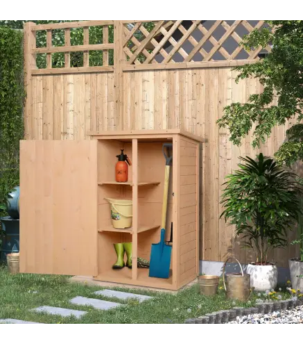 Armario de Jardín de Madera para Exterior para Herramientas con 2 Estantes Techo Asfáltico 75x56x115cm Natural