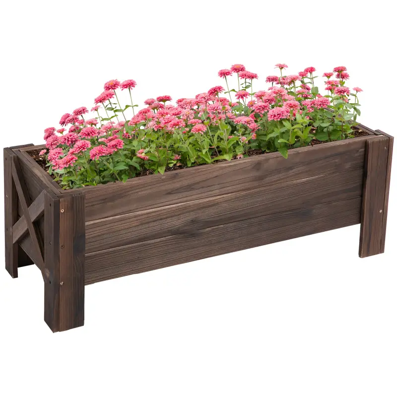 Jardinera de Madera Jardinera Rectangular con Patas Elevadas y 2 Drenajes para Flores Plantas 100x36,5x36 cm Marrón