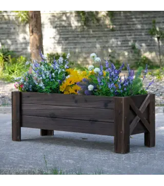 Jardinera de Madera Jardinera Rectangular con Patas Elevadas y 2 Drenajes para Flores Plantas 100x36,5x36 cm Marrón