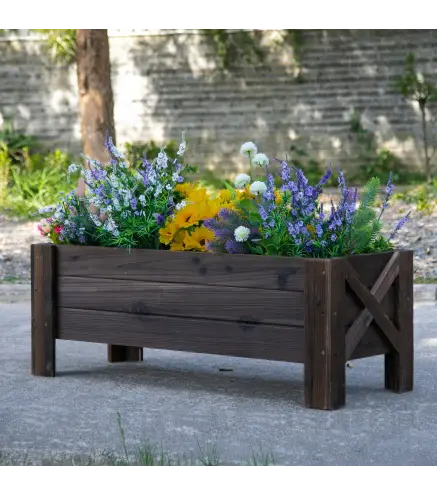 Jardinera de Madera Jardinera Rectangular con Patas Elevadas y 2 Drenajes para Flores Plantas 100x36,5x36 cm Marrón
