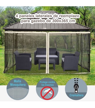4 Paneles Laterales de Mosquitera para Carpa