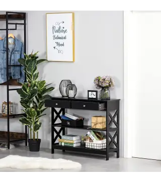 Mesa Consola de Entrada Recibidor con 2 Cajones y 2 Estantes Inferiores Mueble Moderno Base Elevada Antivuelco 100x30,5x