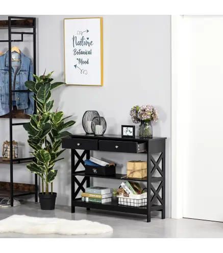 Mesa Consola de Entrada Recibidor con 2 Cajones y 2 Estantes Inferiores Mueble Moderno Base Elevada Antivuelco 100x30,5x