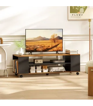 Mueble de TV Suspendido o de Pie con Ruedas 4 Estantes para Televisión de 55 Pulgadas 120x40x38,5 cm Nogal y Negro