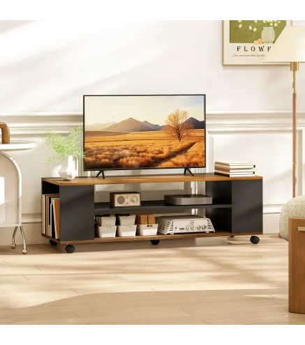 Mueble de TV Suspendido o de Pie con Ruedas 4 Estantes para Televisión de 55 Pulgadas 120x40x38,5 cm Nogal y Negro