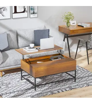 Mesa de Centro Elevable Mesa de Centro con Espacio de Almacenaje Oculto Mesa Elevable para Salón Comedor 90x60,5x45,5 cm