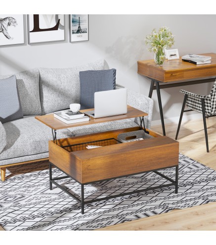 Mesa de Centro Elevable Mesa de Centro con Espacio de Almacenaje Oculto Mesa Elevable para Salón Comedor 90x60,5x45,5 cm