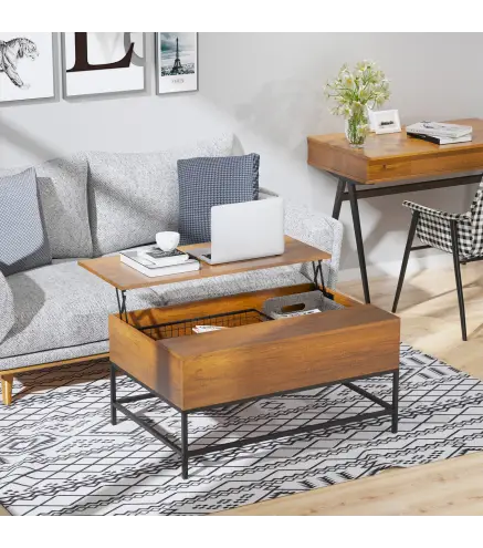Mesa de Centro Elevable Mesa de Centro con Espacio de Almacenaje Oculto Mesa Elevable para Salón Comedor 90x60,5x45,5 cm Teca
