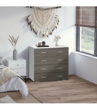 Cómoda con 4 Cajones Moderna Cajonera para Salón para Dormitorio Pasillo 76x35x72 cm Gris y Blanco