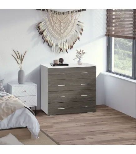 Cómoda con 4 Cajones Moderna Cajonera para Salón para Dormitorio Pasillo 76x35x72 cm Gris y Blanco