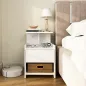 Mesita de Noche con Estación de Carga Puertos USB Cajón y Estantes Mesilla de Noche Dormitorio 40x40x60 cm Blanco