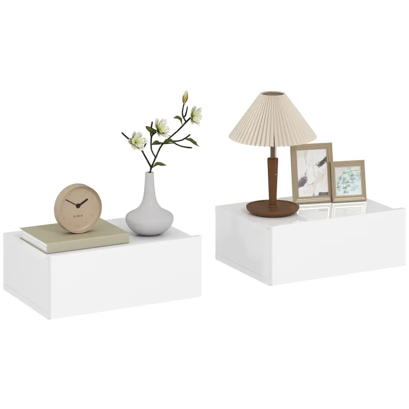 Juego de 2 Mesitas de Noche Flotantes con 1 Cajón Montado en la Pared Estilo Moderno para Dormitorio 40x30x15 cm Blanco