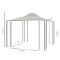 Cenador de Jardín 3x3 m Gazebo con 4 Cortinas Laterales de Cremallera y Doble Techo con 8 Orificios de Drenaje Estilo Moderno pa