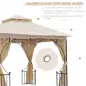 Cenador de Jardín 3x3 m Gazebo con 4 Cortinas Laterales de Cremallera y Doble Techo con 8 Orificios de Drenaje Estilo Moderno pa