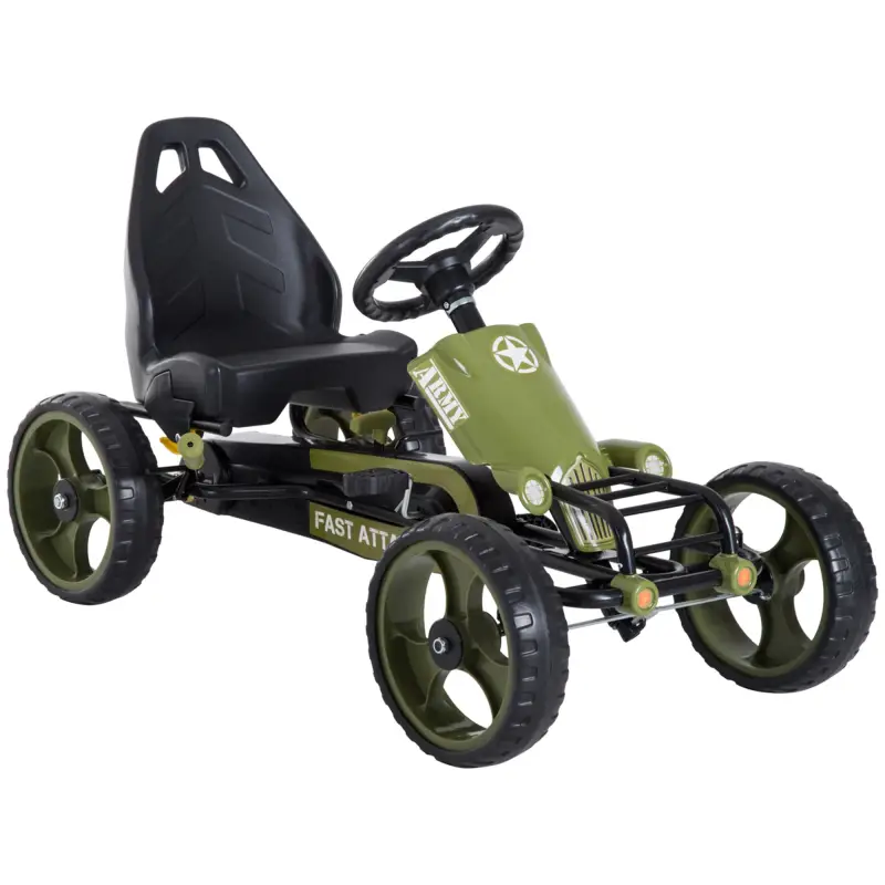 Go-Kart a Pedales para Niños de +3 Años Coche de Pedales con Embrague Freno Asiento Ajustable Carga Máx. 35 kg 105x54x61 cm Verd