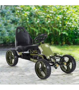 Go-Kart a Pedales para Niños de +3 Años Coche de Pedales con Embrague Freno Asiento Ajustable Carga Máx. 35 kg 105x54x61 cm Verd