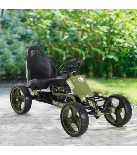 Go-Kart a Pedales para Niños de +3 Años Coche de Pedales con Embrague Freno Asiento Ajustable Carga Máx. 35 kg 105x54x61 cm Verd