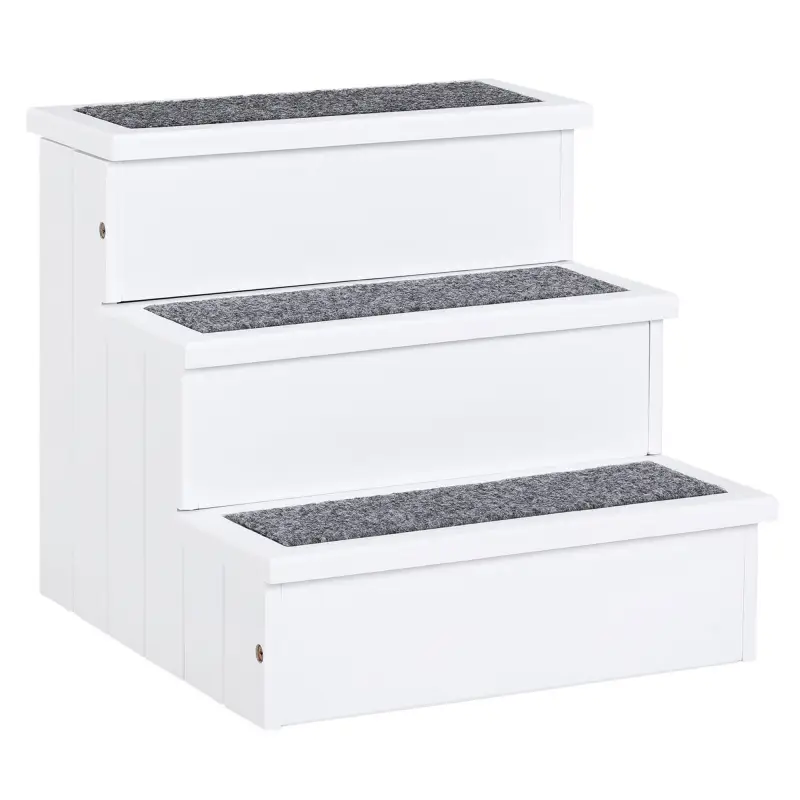 Escalera para Mascotas 3 Peldaños con Espacio de Almacenaje y Alfombra Antideslizantes Portátil Madera para Vehículo Carga 30 kg