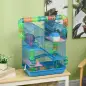Jaula para Hámster de Múltiples Niveles con Tubos Plataformas Comedero Bebedero Casita Rueda Escaleras 47x30x59 cm Azul
