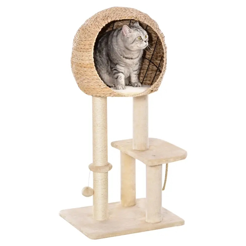 Árbol Rascador para Gatos 48x40x100 cm Torre de Escalada con Plataformas Caseta de Totora Bola y Cuerda de Juego Poste de Sisal Árbol Rascador para Gatos 48x40x100 cm Torre de Escalada con Plataformas Caseta de Totora Bola y Cuerda de Juego Poste de Sisal