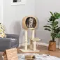 Árbol Rascador para Gatos 48x40x100 cm Torre de Escalada con Plataformas Caseta de Totora Bola y Cuerda de Juego Poste de Sisal
